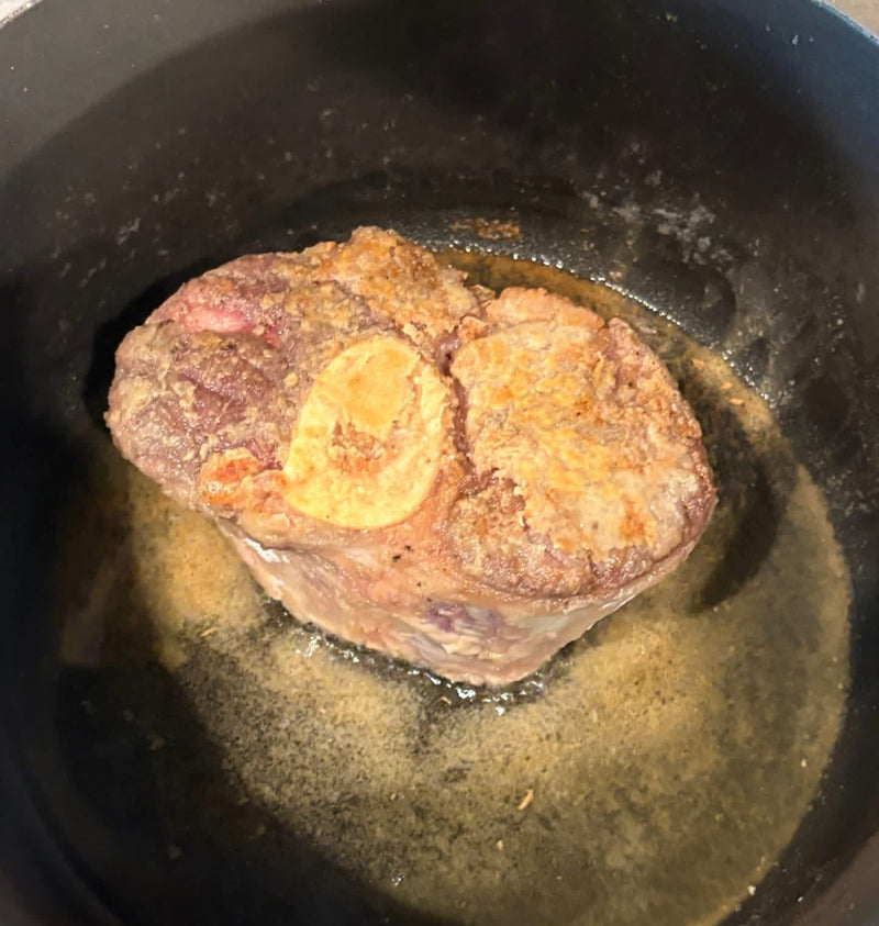 Reverse-seared roast in a cast iron pot